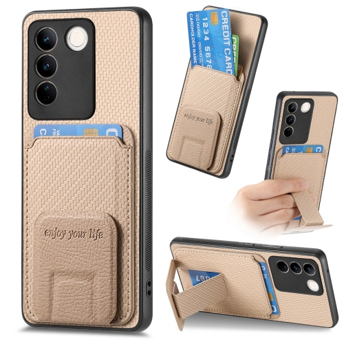 

For vivo S16E/V27E Carbon Fiber Card Bag Fold Stand Phone Case(Khaki)