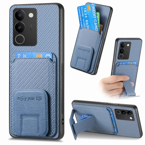 

For vivo S17 / S17 Pro / V29 Carbon Fiber Card Bag Fold Stand Phone Case(Blue)