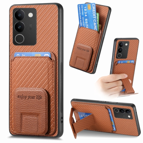 

For vivo S17 / S17 Pro / V29 Carbon Fiber Card Bag Fold Stand Phone Case(Brown)