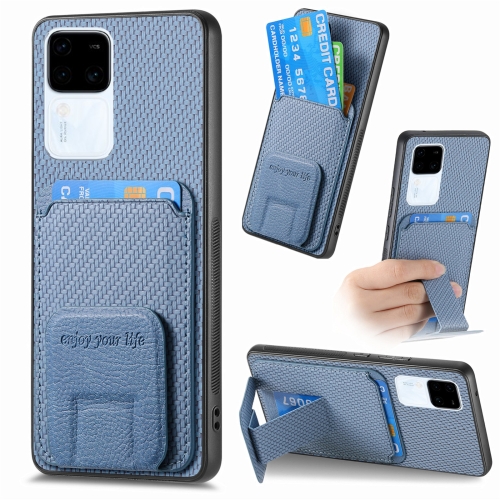 

For vivo S18 Carbon Fiber Card Bag Fold Stand Phone Case(Blue)