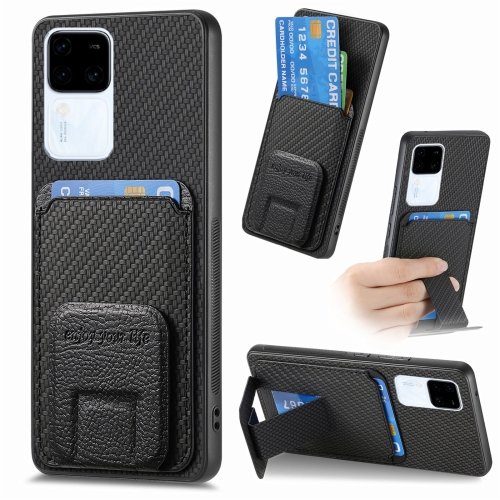 

For vivo S18 Carbon Fiber Card Bag Fold Stand Phone Case(Black)
