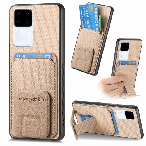 

For vivo S18 Carbon Fiber Card Bag Fold Stand Phone Case(Khaki)