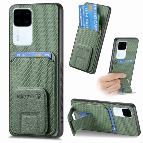 

For vivo S18 Carbon Fiber Card Bag Fold Stand Phone Case(Green)