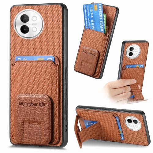 

For vivo S18e Carbon Fiber Card Bag Fold Stand Phone Case(Brown)