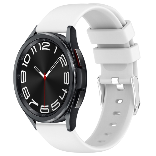 

For Samsung Galaxy Watch 6 Classic 47mm 20mm Smooth Solid Color Silicone Watch Band(White)