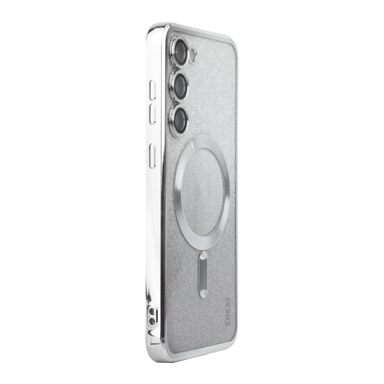 

For Samsung Galaxy S24 5G ENKAY Hat-Prince Magnetic Glitter Plated TPU Phone Case with Lens Film(Silver)