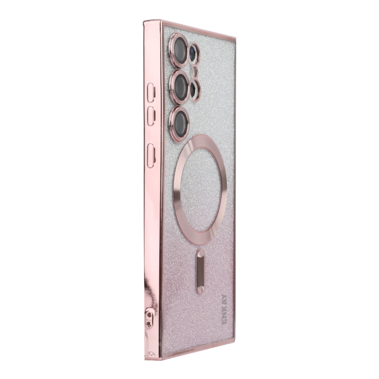 

For Samsung Galaxy S25 Ultra 5G ENKAY Hat-Prince Magnetic Glitter Plated TPU Phone Case with Lens Film(Pink)