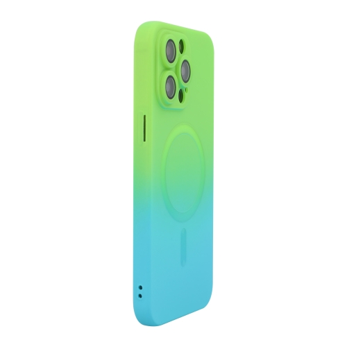 

For iPhone 14 Pro Max ENKAY Hat-Prince MagSafe Rainbow Gradient Silicone Phone Case with Lens Film(Green Blue)
