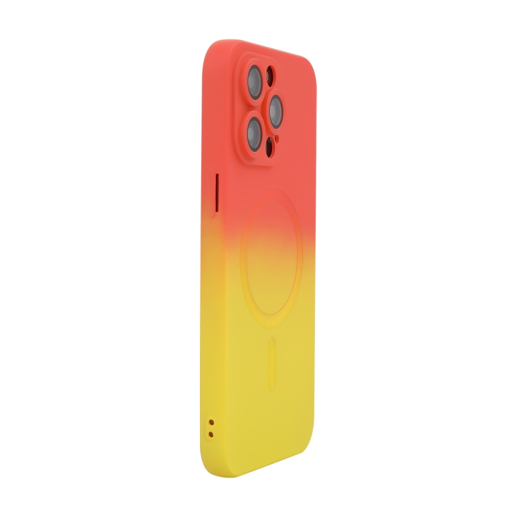 

For iPhone 14 Pro ENKAY Hat-Prince MagSafe Rainbow Gradient Silicone Phone Case with Lens Film(Orange Yellow)