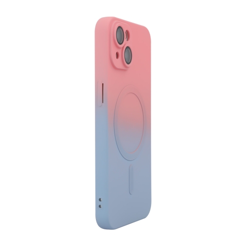 

For iPhone 14 Plus ENKAY Hat-Prince MagSafe Rainbow Gradient Silicone Phone Case with Lens Film(Pink Blue)