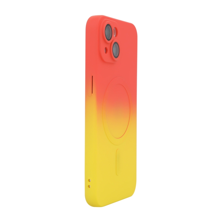 

For iPhone 14 ENKAY Hat-Prince MagSafe Rainbow Gradient Silicone Phone Case with Lens Film(Orange Yellow)
