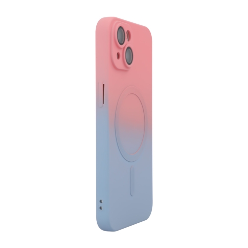 Für iPhone 14 ENKAY Hat-Prince MagSafe Rainbow Gradient Silikon-Handyhülle mit Linsenfolie (Rosa Blau)