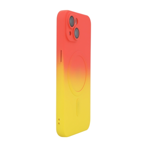 

For iPhone 15 Plus ENKAY Hat-Prince MagSafe Rainbow Gradient Silicone Phone Case with Lens Film(Orange Yellow)