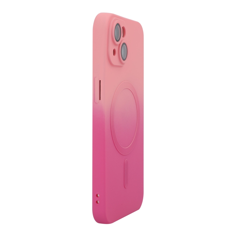 

For iPhone 15 ENKAY Hat-Prince MagSafe Rainbow Gradient Silicone Phone Case with Lens Film(Pink Rose)