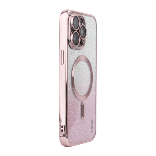 Voor iPhone 15 Pro Max ENKAY Hoed-Prins Magnetisch Glitter Plated Schokbestendig Telefoonhoesje met Lensfilm (Roze)