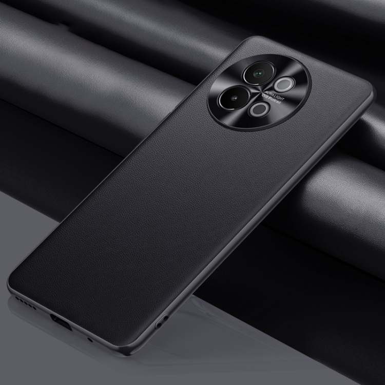 

For vivo S18 Pro Plain-Leather All-inclusive Shockproof Phone Case(Black)