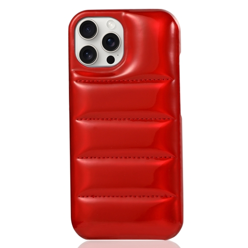 Pour iPhone 15 Pro Max Laser Aurora Down Jacket Étui de téléphone tout compris (rouge)