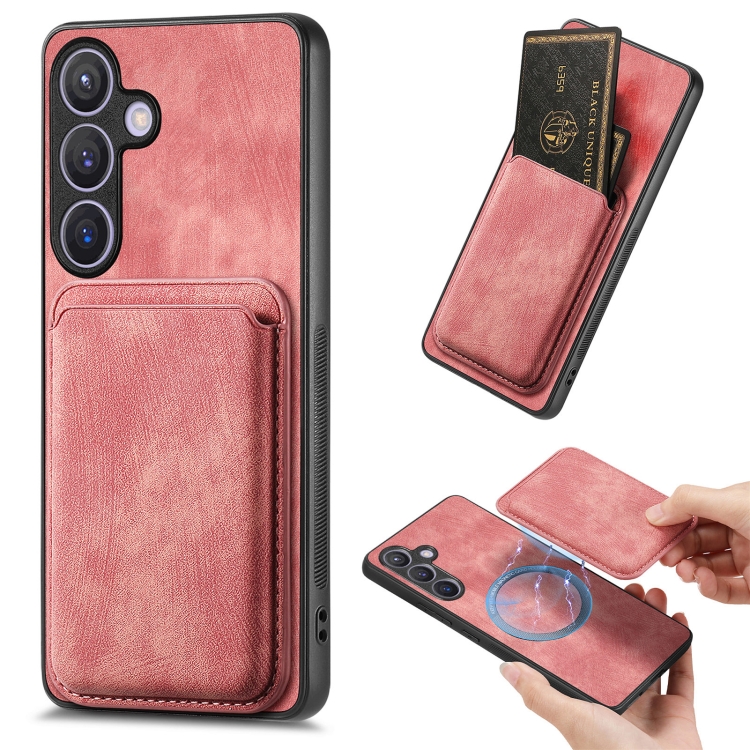 

For Samsung Galaxy S24 5G Retro Leather Card Bag Magnetic Phone Case(Pink)