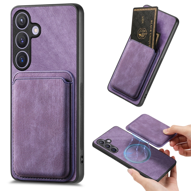 

For Samsung Galaxy S24 5G Retro Leather Card Bag Magnetic Phone Case(Purple)