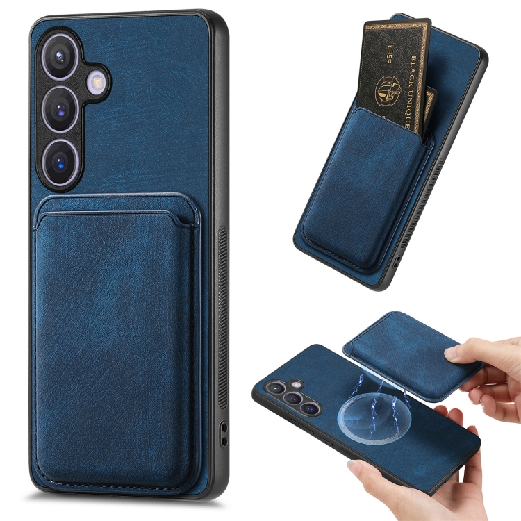 

For Samsung Galaxy S24 5G Retro Leather Card Bag Magnetic Phone Case(Blue)