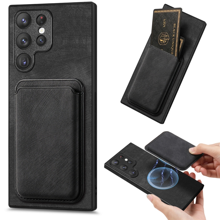 

For Samsung Galaxy S23 Ultra 5G Retro Leather Card Bag Magnetic Phone Case(Black)