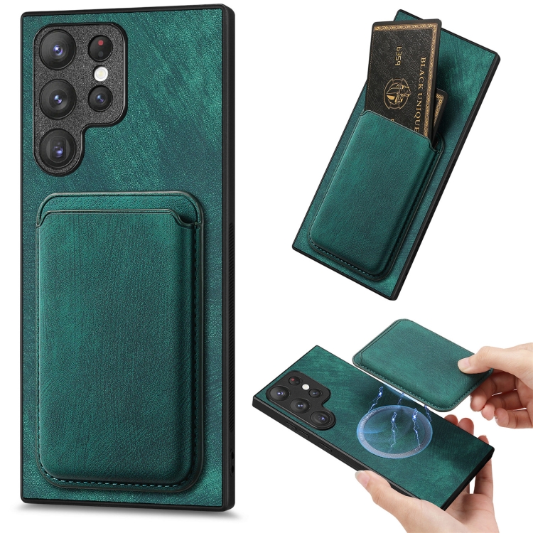 

For Samsung Galaxy S23 Ultra 5G Retro Leather Card Bag Magnetic Phone Case(Green)
