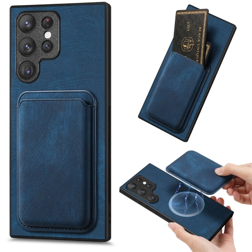 

For Samsung Galaxy S23 Ultra 5G Retro Leather Card Bag Magnetic Phone Case(Blue)