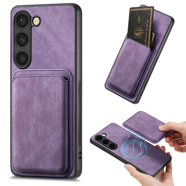 

For Samsung Galaxy S23 5G Retro Leather Card Bag Magnetic Phone Case(Purple)