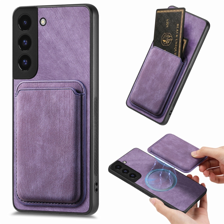 

For Samsung Galaxy S22 5G Retro Leather Card Bag Magnetic Phone Case(Purple)