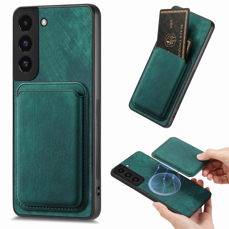 

For Samsung Galaxy S22 5G Retro Leather Card Bag Magnetic Phone Case(Green)