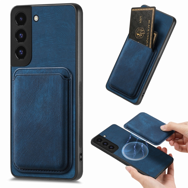 

For Samsung Galaxy S22 5G Retro Leather Card Bag Magnetic Phone Case(Blue)