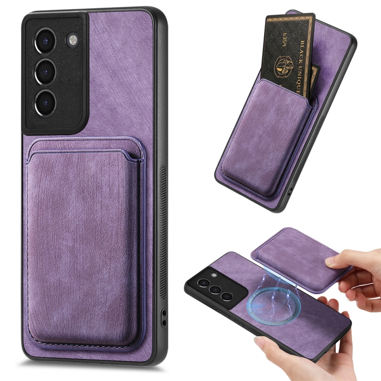 

For Samsung Galaxy S21+ 5G Retro Leather Card Bag Magnetic Phone Case(Purple)