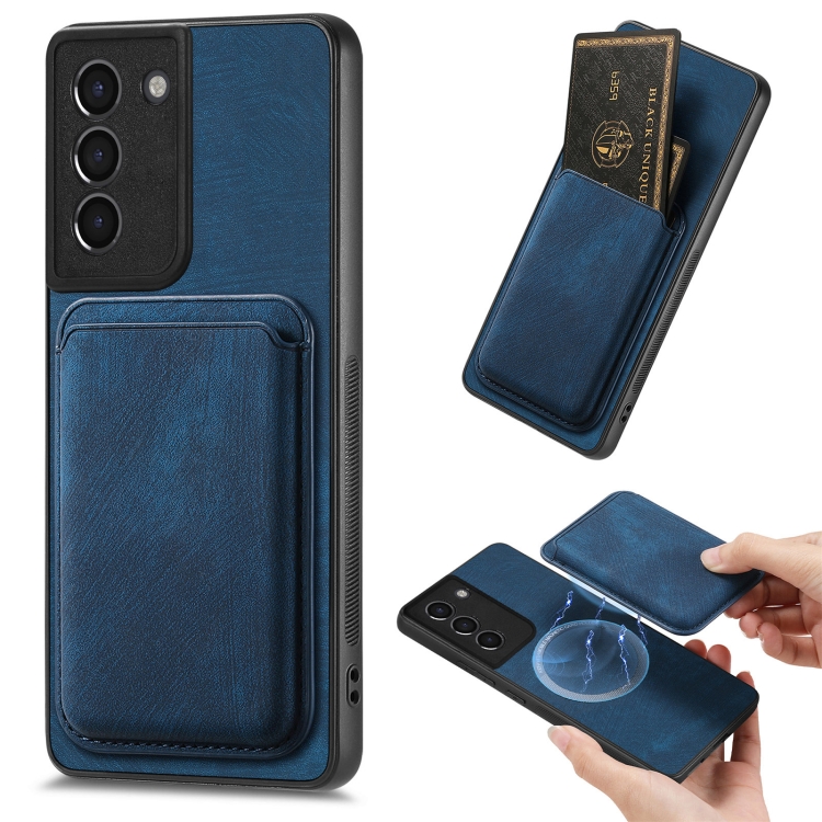 

For Samsung Galaxy S21 5G Retro Leather Card Bag Magnetic Phone Case(Blue)