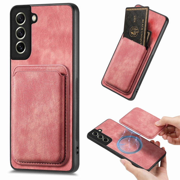 

For Samsung Galaxy S21 FE 5G Retro Leather Card Bag Magnetic Phone Case(Pink)