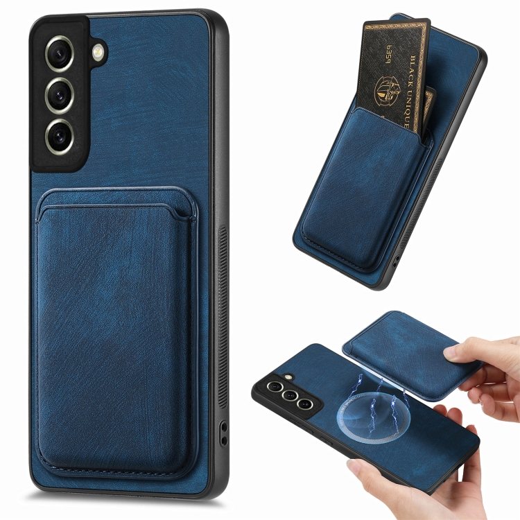

For Samsung Galaxy S21 FE 5G Retro Leather Card Bag Magnetic Phone Case(Blue)