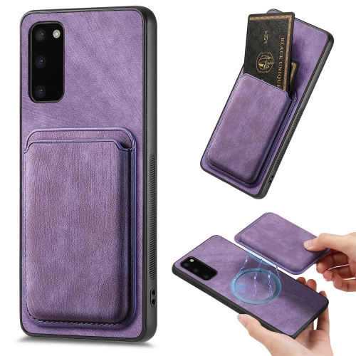 

For Samsung Galaxy S20 Retro Leather Card Bag Magnetic Phone Case(Purple)