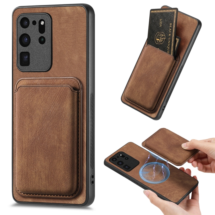 

For Samsung Galaxy S20 Ultra Retro Leather Card Bag Magnetic Phone Case(Brown)