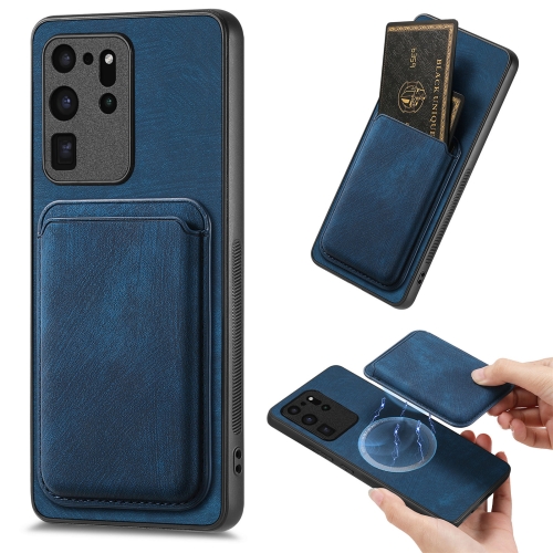 

For Samsung Galaxy S20 Ultra Retro Leather Card Bag Magnetic Phone Case(Blue)