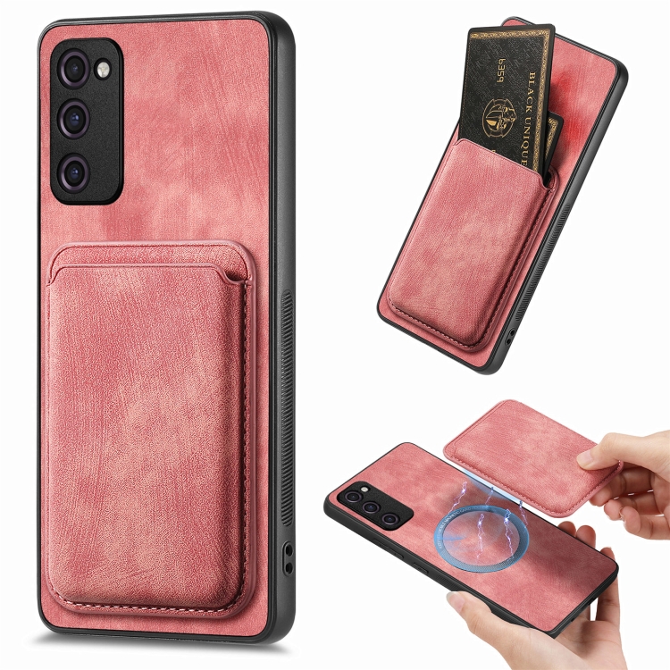 

For Samsung Galaxy S20 FE Retro Leather Card Bag Magnetic Phone Case(Pink)