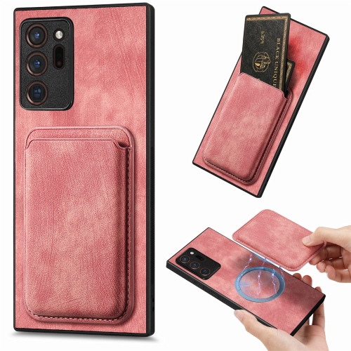 

For Samsung Galaxy Note20 Ultra Retro Leather Card Bag Magnetic Phone Case(Pink)