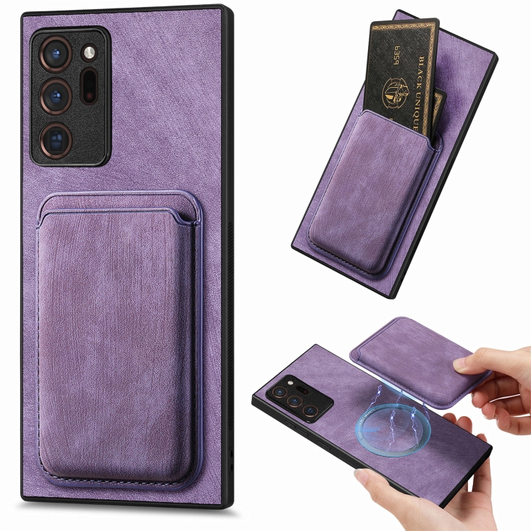 

For Samsung Galaxy Note20 Ultra Retro Leather Card Bag Magnetic Phone Case(Purple)