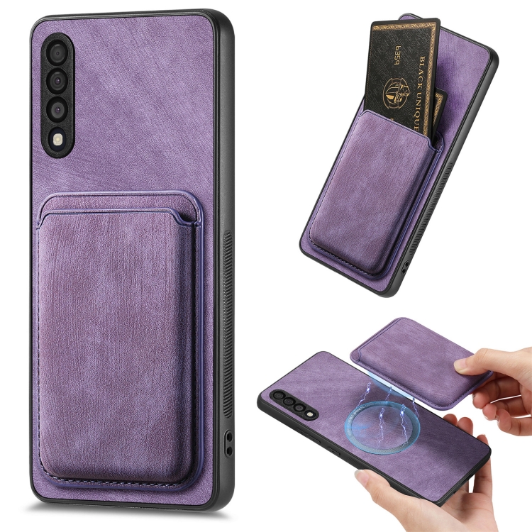 

For Samsung Galaxy A50s Retro Leather Card Bag Magnetic Phone Case(Purple)