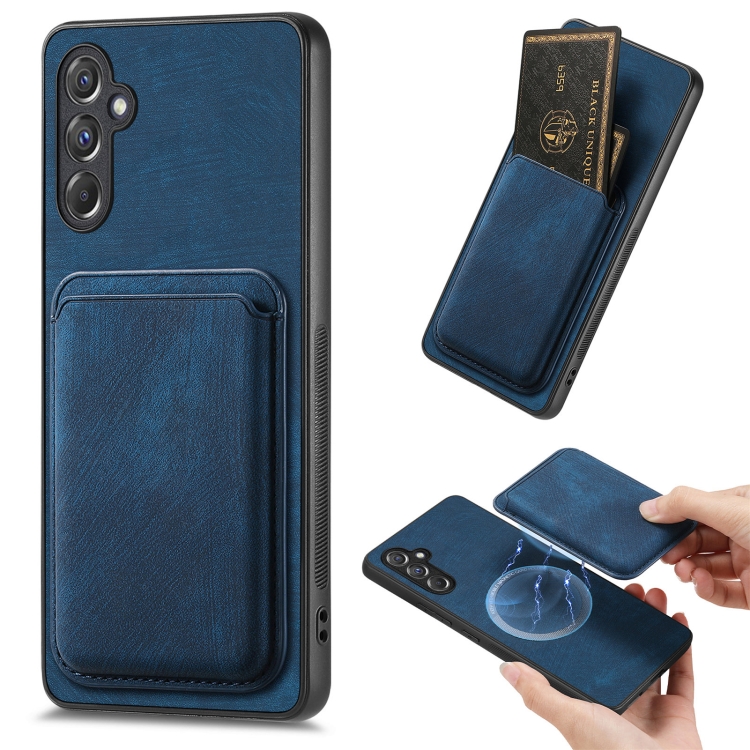 

For Samsung Galaxy A15 Retro Leather Card Bag Magnetic Phone Case(Blue)