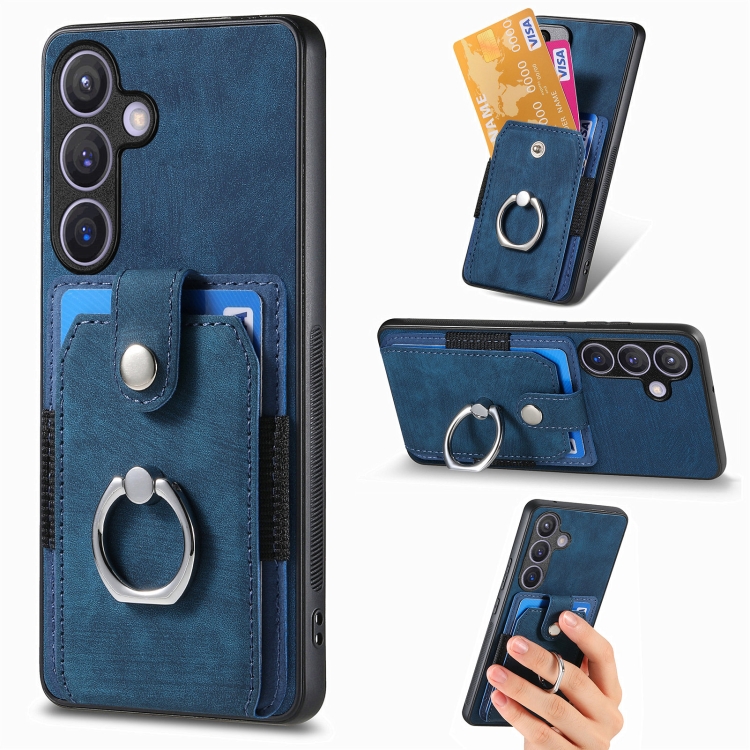 

For Samsung Galaxy S24 5G Retro Skin-feel Ring Card Wallet Phone Case(Blue)
