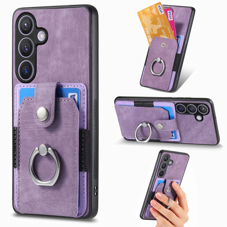 

For Samsung Galaxy S24 5G Retro Skin-feel Ring Card Wallet Phone Case(Purple)