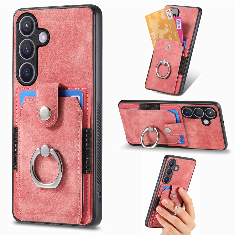 

For Samsung Galaxy S24 5G Retro Skin-feel Ring Card Wallet Phone Case(Pink)