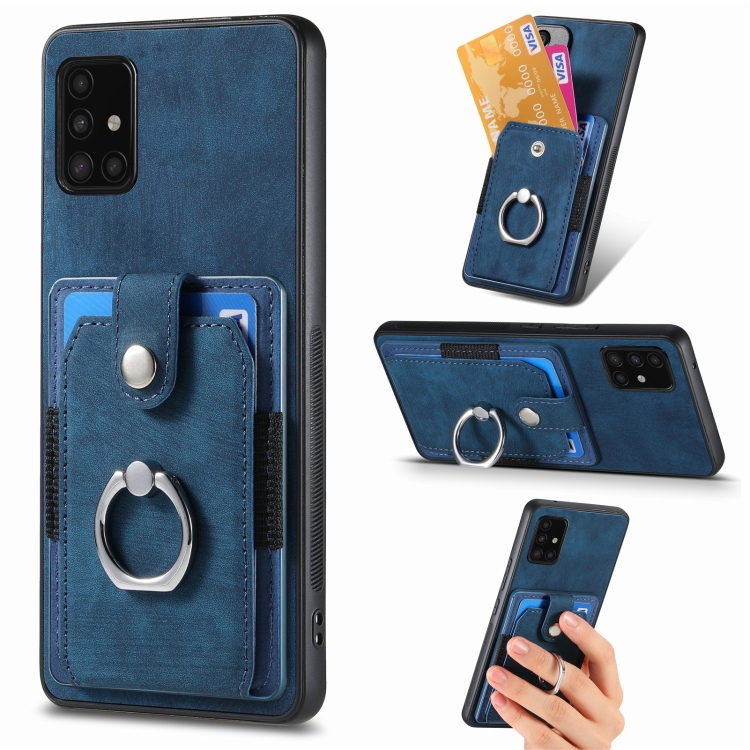 

For Samsung Galaxy A51 Retro Skin-feel Ring Card Wallet Phone Case(Blue)