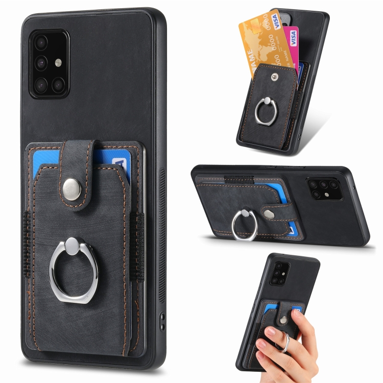 

For Samsung Galaxy A51 Retro Skin-feel Ring Card Wallet Phone Case(Black)