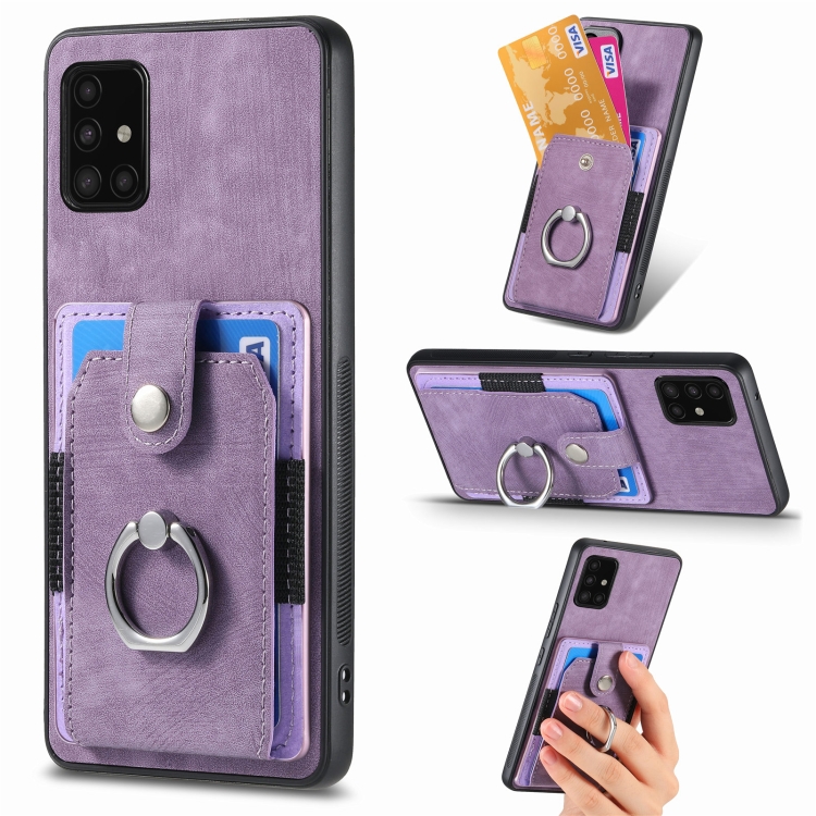 

For Samsung Galaxy A51 Retro Skin-feel Ring Card Wallet Phone Case(Purple)