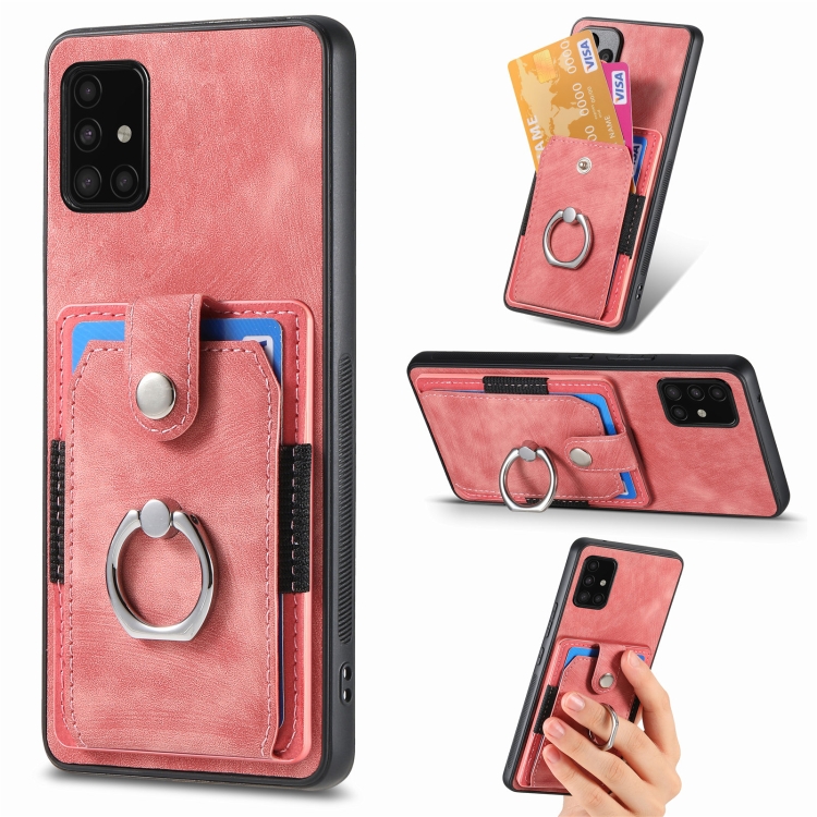 

For Samsung Galaxy A51 Retro Skin-feel Ring Card Wallet Phone Case(Pink)